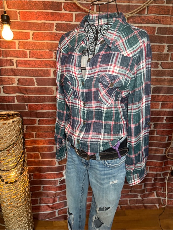 Nostalgia Tops - 👚 Nostalgia Plaid Button-Up Shirt Y2K — Blue/Green/Red — Sz XL / D